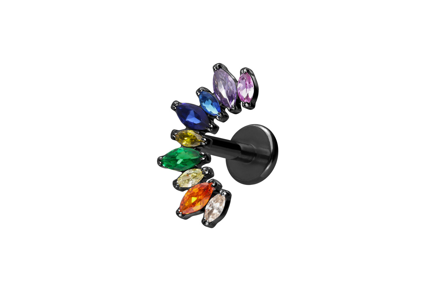 Titan Labret Piercing mit Innengewinde BUNTER KRISTALLBOGEN